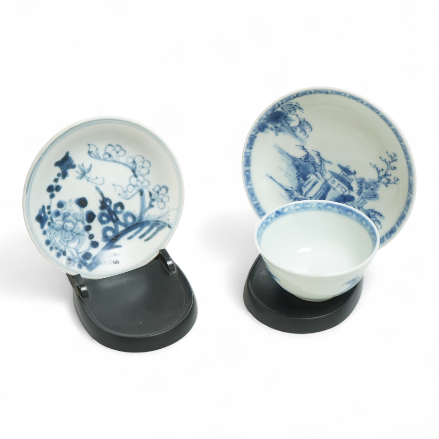 A Chinese Nanking cargo teabowl and a saucer, mid 18th century and a Tek Sing shipwreck example, largest 12cm in diameter